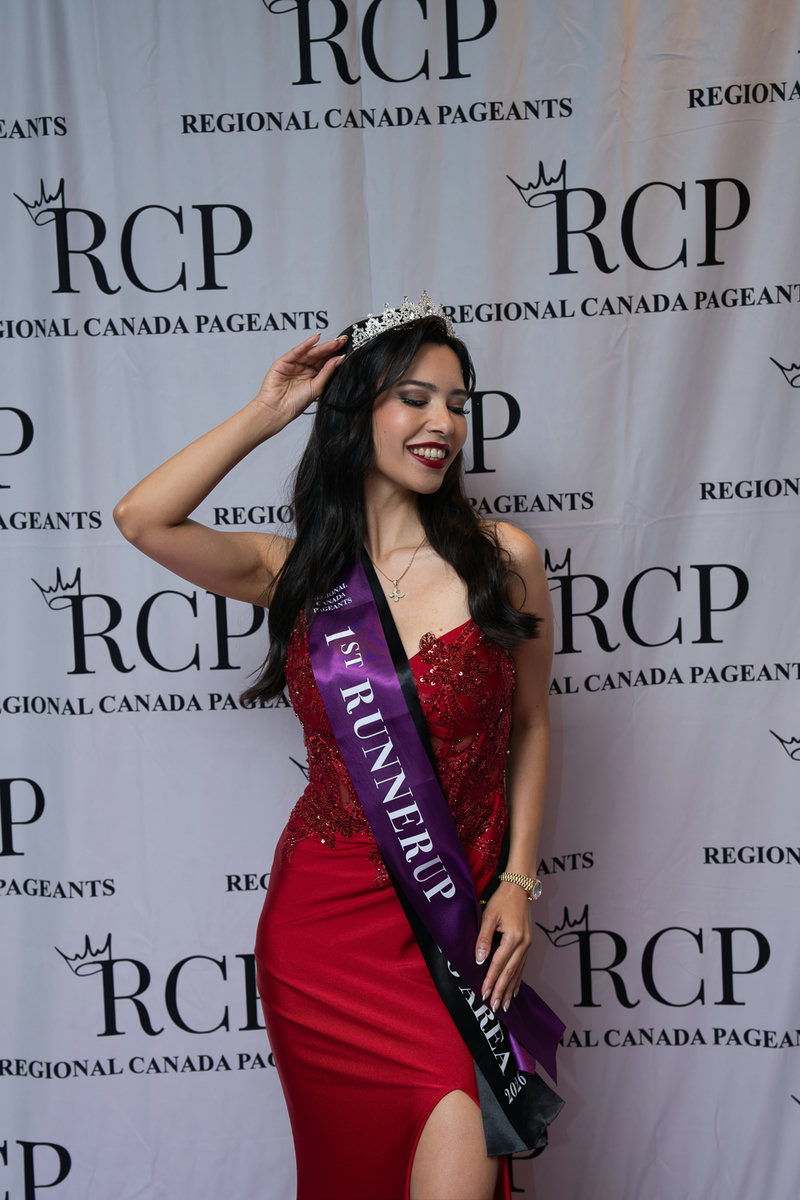 Rachel Dragas wearing the Ms. Greater Toronto Area 2026 First Runner-Up sash and crown